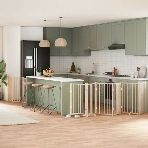  nyárfa 9 paneles összecsukható kutyakapu ajtóval 450 cm