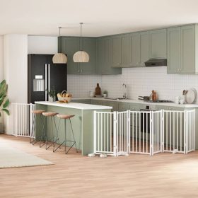    fehér nyárfa 9 paneles összecsukható kutyakapu ajtóval 450 cm