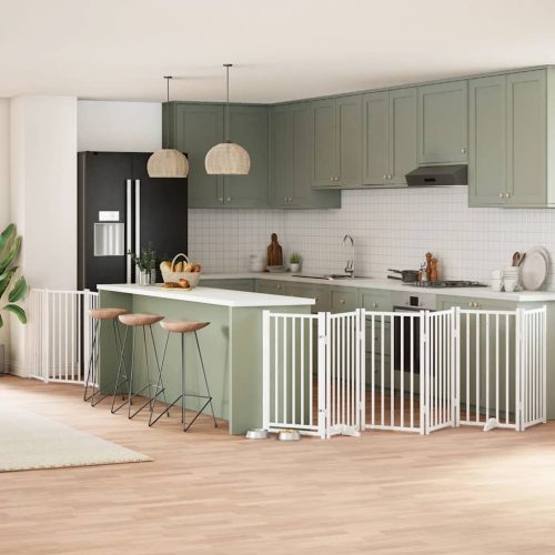  fehér nyárfa 9 paneles összecsukható kutyakapu ajtóval 450 cm