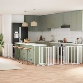    fehér nyárfa 12 paneles összecsukható kutyakapu ajtóval 600 cm