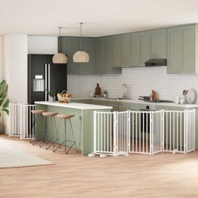    fehér nyárfa 15 paneles összecsukható kutyakapu ajtóval 750 cm