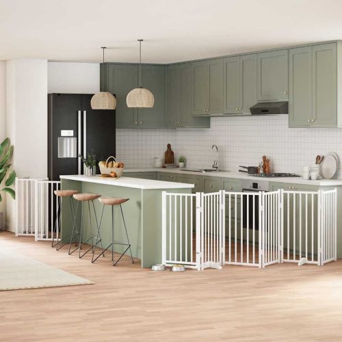  fehér nyárfa 15 paneles összecsukható kutyakapu ajtóval 750 cm