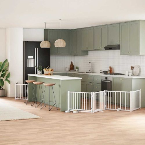  fehér nyárfa 6 paneles összecsukható kutyakapu ajtóval 480 cm