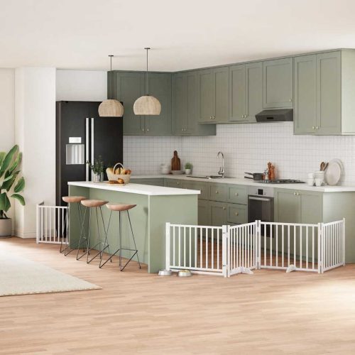  fehér nyárfa 8 paneles összecsukható kutyakapu ajtóval 640 cm