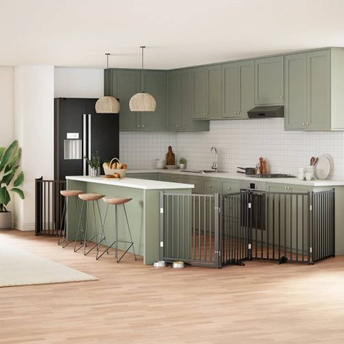  fekete nyárfa 6 paneles összecsukható kutyakapu ajtóval 480 cm