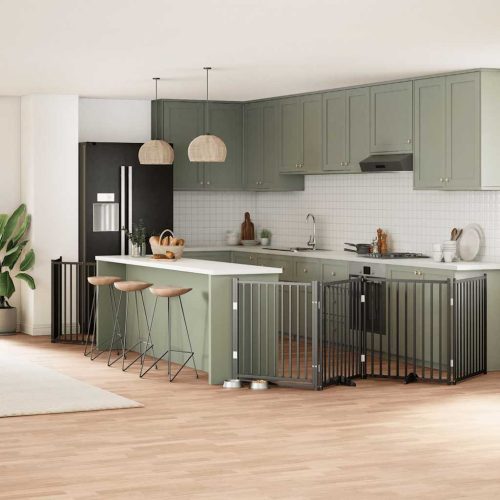  fekete nyárfa 10 paneles összecsukható kutyakapu ajtóval 800 cm