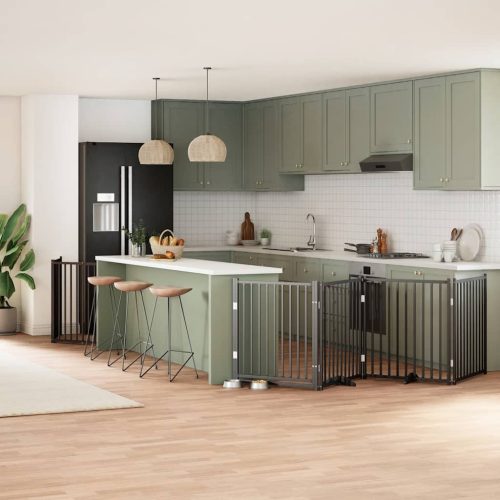  fekete nyárfa 12 paneles összecsukható kutyakapu ajtóval 960 cm