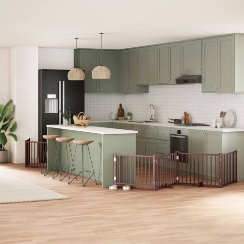  barna nyárfa 6 paneles összecsukható kutyakapu ajtóval 480 cm