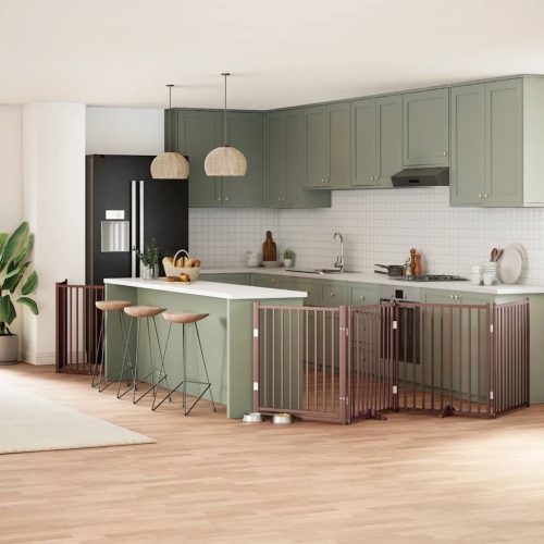  barna nyárfa 8 paneles összecsukható kutyakapu ajtóval 640 cm