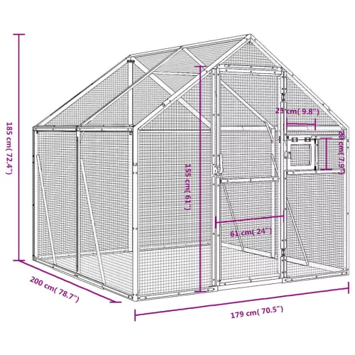  ezüstszínű alumínium madárház 1,79 x 2 x 1,85 m