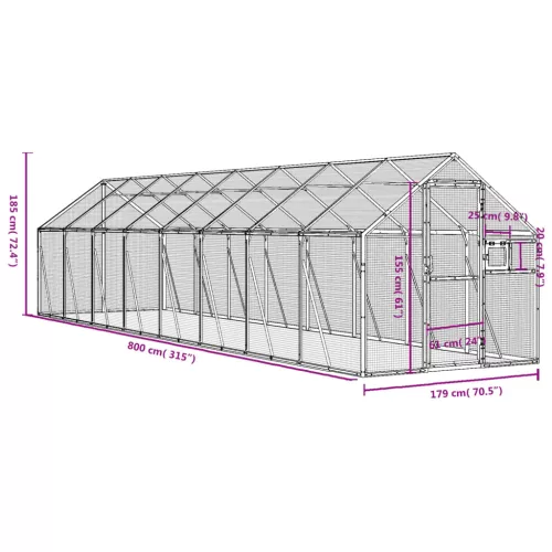  antracit alumínium madárház 1,79 x 8 x 1,85 m