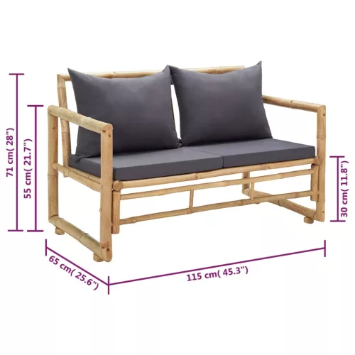  bambusz kerti pad párnákkal 115 cm