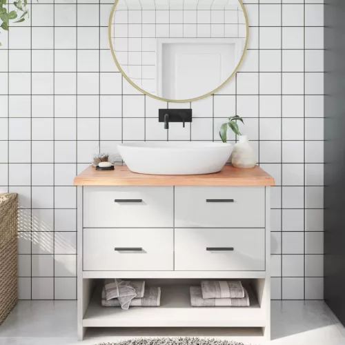  világosbarna kezelt tömör fa fürdőszobai pult 100x60x(2-4) cm