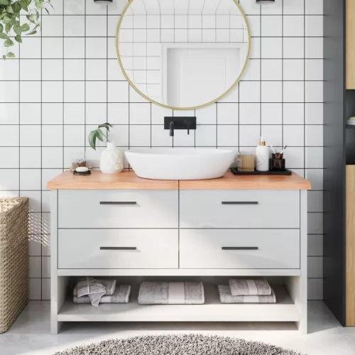  világosbarna kezelt tömör fa fürdőszobai pult 140x50x(2-4) cm