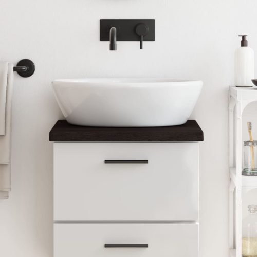  sötétbarna kezelt tömör fa fürdőszobai pult 40x30x(2-4) cm