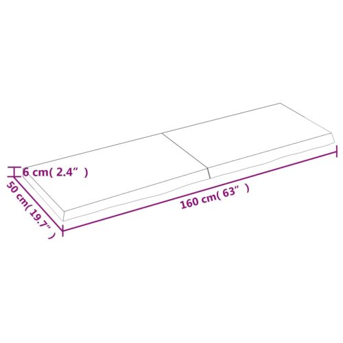  sötétbarna kezelt tömör fa fürdőszobai pult 160x50x(2-6) cm