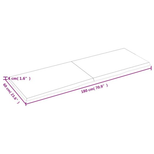  sötétbarna kezelt tömör fa fürdőszobai pult 180x60x(2-4) cm