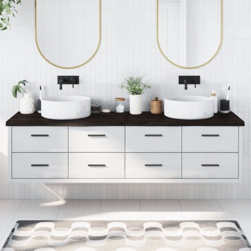  sötétbarna kezelt tömör fa fürdőszobai pult 200x50x(2-4) cm