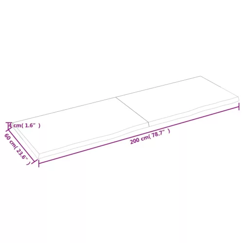  sötétbarna kezelt tömör fa fürdőszobai pult 200x60x(2-4) cm
