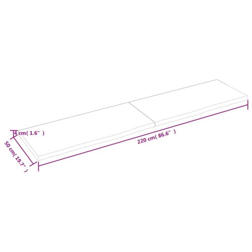  sötétbarna kezelt tömör fa fürdőszobai pult 220x50x(2-4) cm