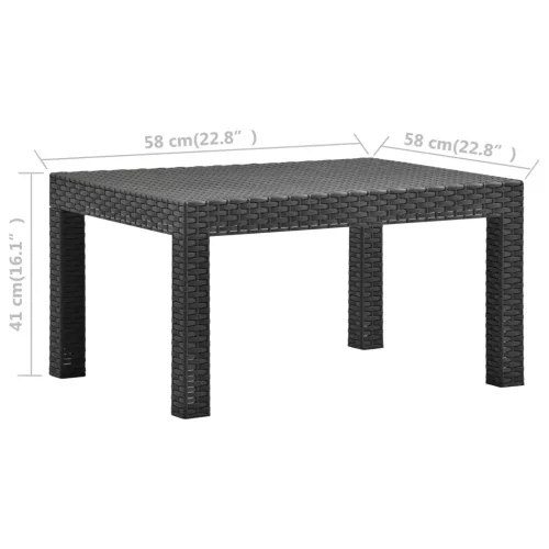  antracitszürke PP rattan kerti asztal 58 x 58 x 41 cm