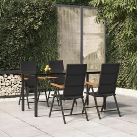   5 részes fekete és barna polyrattan kerti étkezőgarnitúra