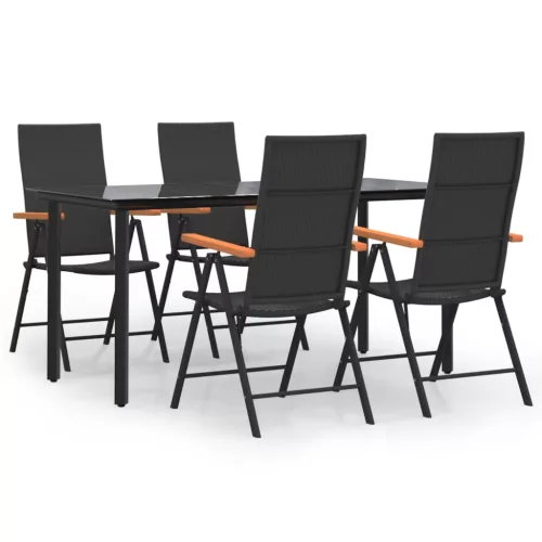  5 részes fekete és barna polyrattan kerti étkezőgarnitúra