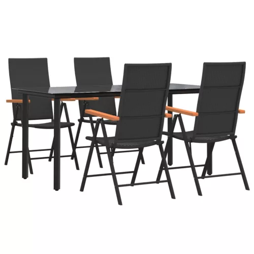  5 részes fekete és barna polyrattan kerti étkezőgarnitúra