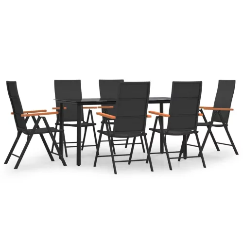  7 részes fekete-barna polyrattan kerti étkezőgarnitúra