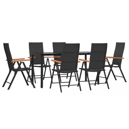  7 részes fekete-barna polyrattan kerti étkezőgarnitúra