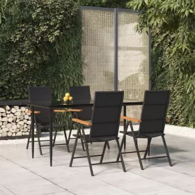    5 részes fekete és barna polyrattan kerti étkezőgarnitúra