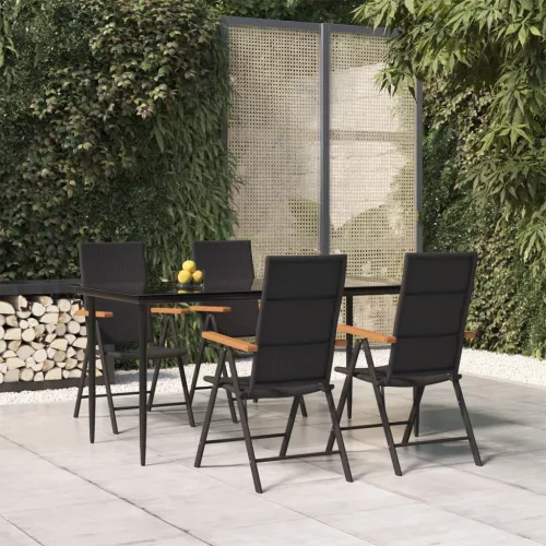  5 részes fekete és barna polyrattan kerti étkezőgarnitúra