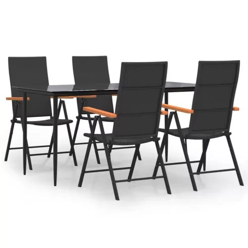  5 részes fekete és barna polyrattan kerti étkezőgarnitúra