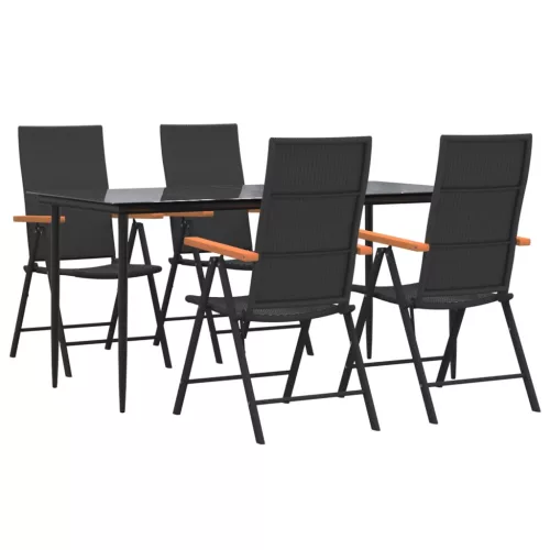  5 részes fekete és barna polyrattan kerti étkezőgarnitúra