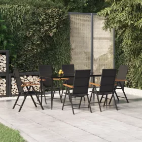  7 részes fekete-barna polyrattan kerti étkezőgarnitúra