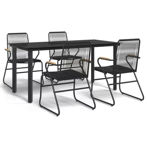  5 részes fekete PVC rattan kerti étkezőgarnitúra