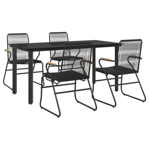  5 részes fekete PVC rattan kerti étkezőgarnitúra