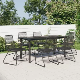  7 részes fekete PVC rattan kerti étkezőgarnitúra