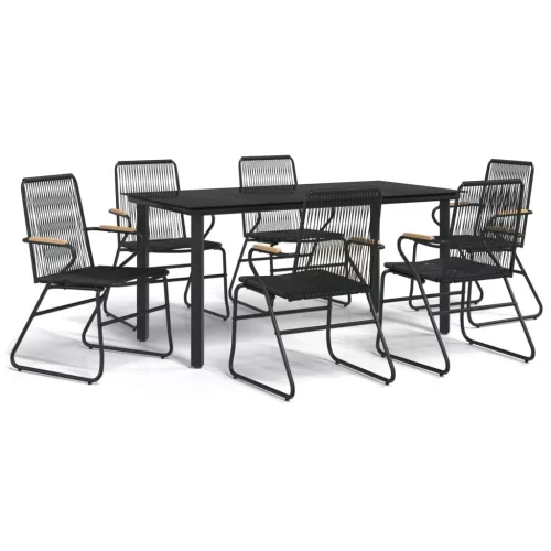  7 részes fekete PVC rattan kerti étkezőgarnitúra