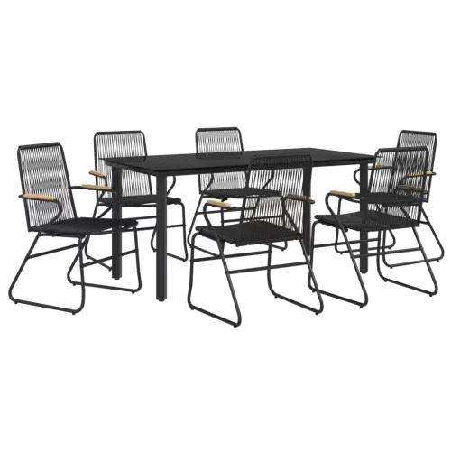  7 részes fekete PVC rattan kerti étkezőgarnitúra
