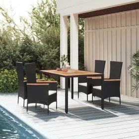   5 részes fekete polyrattan kerti étkezőgarnitúra párnákkal