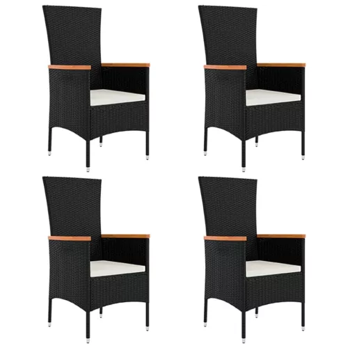  5 részes fekete polyrattan kerti étkezőgarnitúra párnákkal