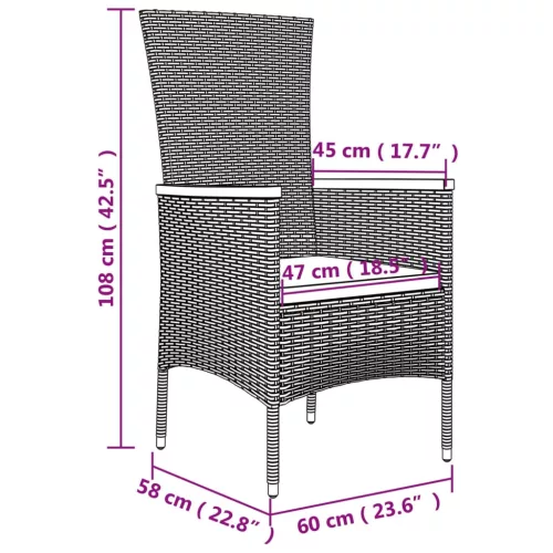  5 részes fekete polyrattan kerti étkezőgarnitúra párnákkal