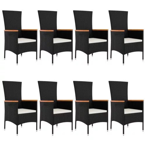  9 részes fekete polyrattan kerti étkezőgarnitúra párnákkal