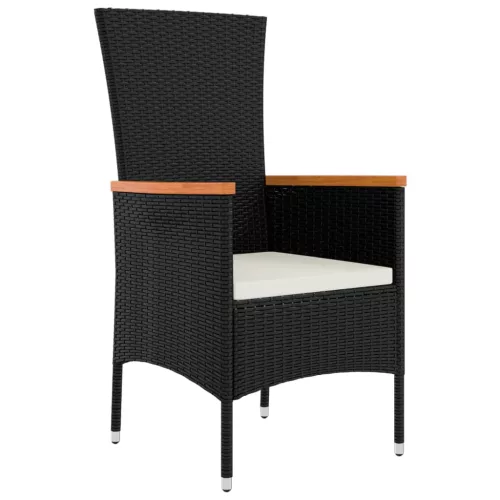  9 részes fekete polyrattan kerti étkezőgarnitúra párnákkal