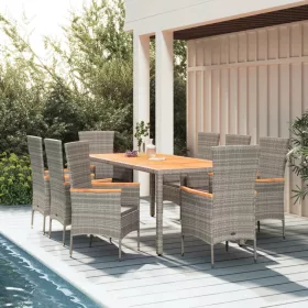    9 részes szürke polyrattan kerti étkezőgarnitúra párnával