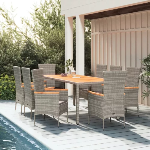  9 részes szürke polyrattan kerti étkezőgarnitúra párnával