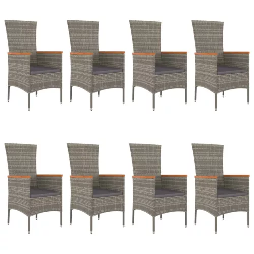  9 részes szürke polyrattan kerti étkezőgarnitúra párnával