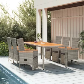    7 részes szürke polyrattan kerti étkezőgarnitúra párnával