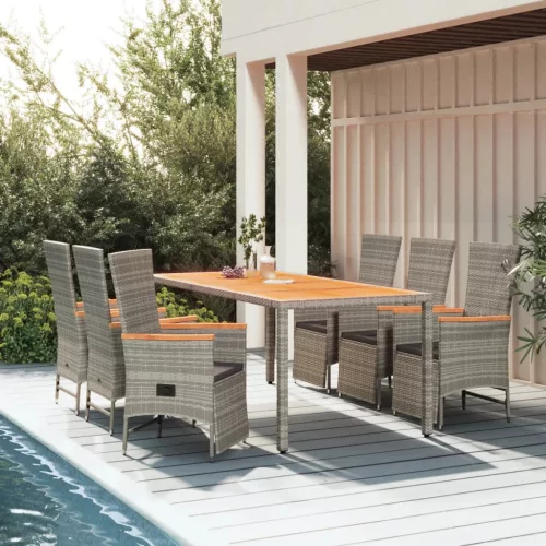  7 részes szürke polyrattan kerti étkezőgarnitúra párnával
